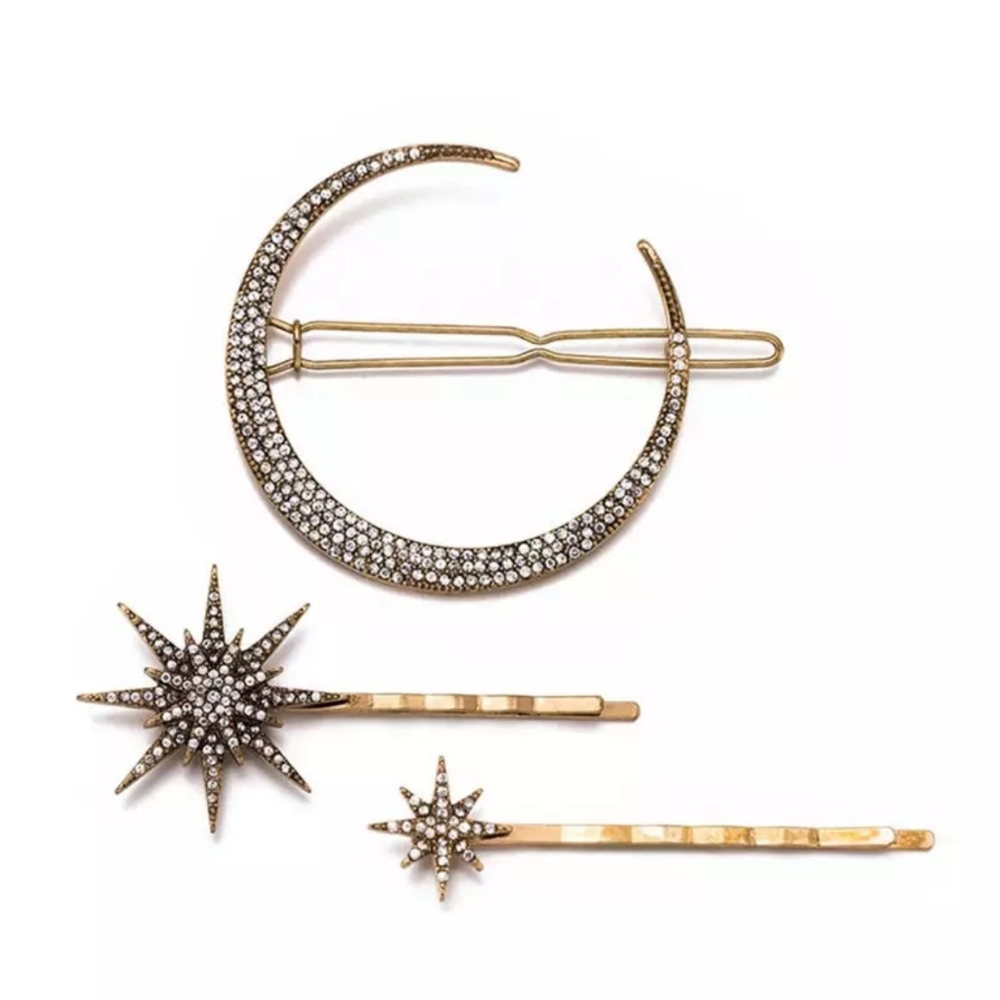 3PCs Star Moon Rhinestone Hair Clip